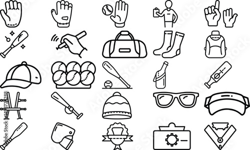 Rawlings Baseball Gear and Equipment Icon Set