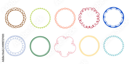 Vector collection of whimsical round frame, doodle style ornamental circle frames