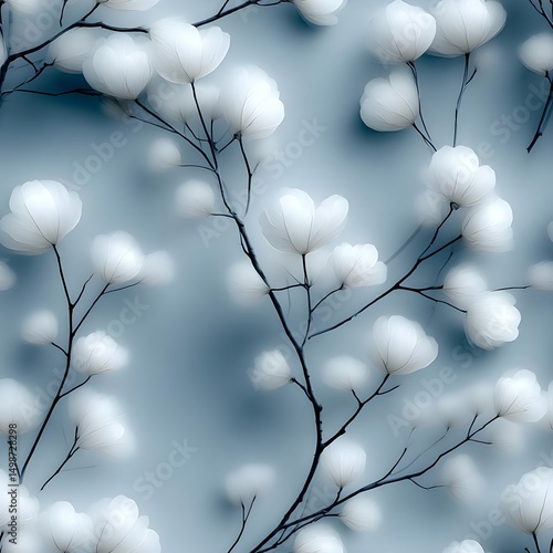 Elegant white floral pattern on soft blue background