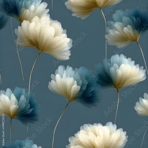Elegant floral pattern with soft blue and cream hues