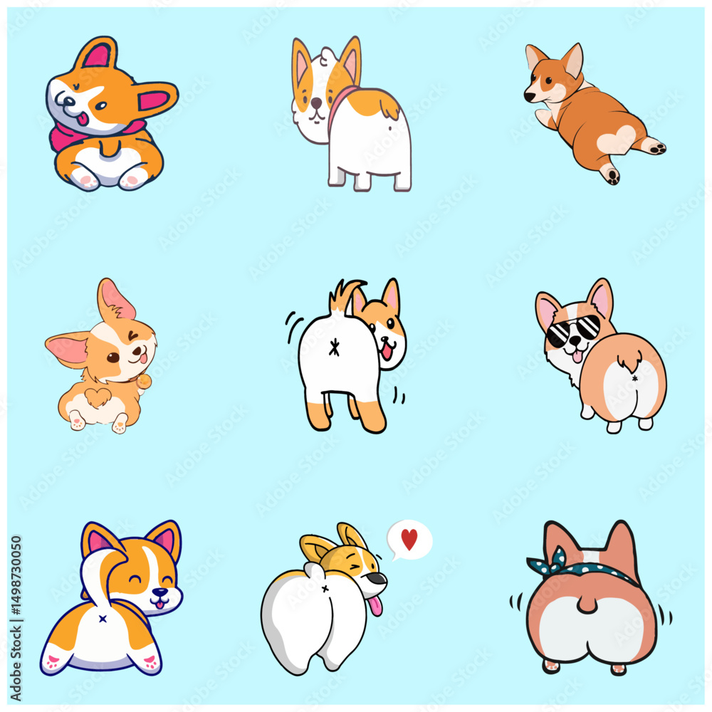 Obraz premium Cute Corgi Dog Cute Color Back Vectors