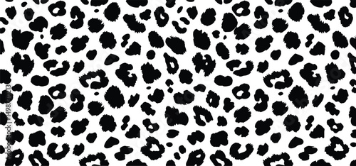 Seamless black and white leopard print pattern vector background. Abstract animal skin fur texture with irregular spots. Ideal for fashion, textiles, backgrounds, wallpapers, and digital designs.