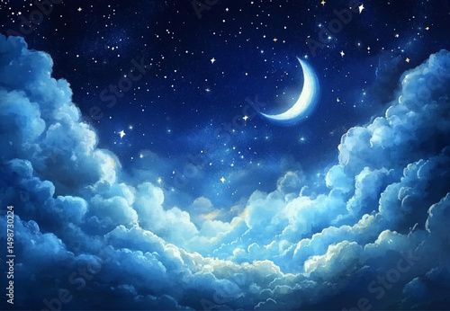 painted night sky with a magical feel, beautiful clouds and stars 