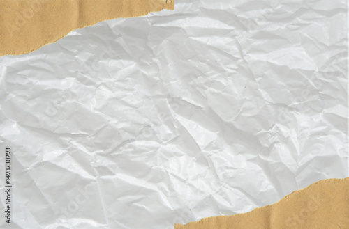 White crumpled paper on the table, a textured and wrinkled old sheet with a rough surface, perfect for a vintage design backdrop