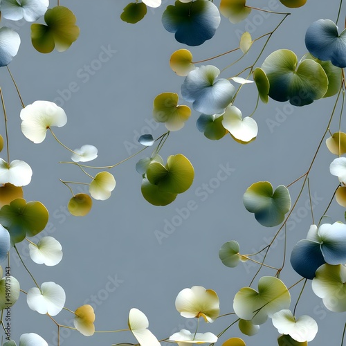 Elegant botanical pattern with delicate leaves on a gray background