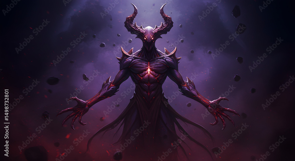 Naklejka premium Horned Demon with Glowing Chest