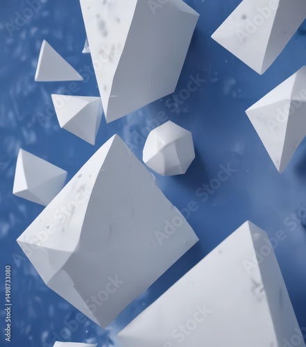 Layered white geometric shapes on a vibrant blue abstract background , texture, subtle