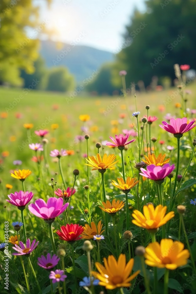 Vibrant wildflowers bloom in a sun-drenched meadow, creating a breathtaking scene of natural beauty Perfect for nature, springtime, and floral themed projects , plant, scene, beauty Vibrant wildflowers bloom in a sun-drenched meadow, creating a breathtaking scene of natural beauty Perfect for nature, springtime, and floral themed projects , plant, scene, beauty