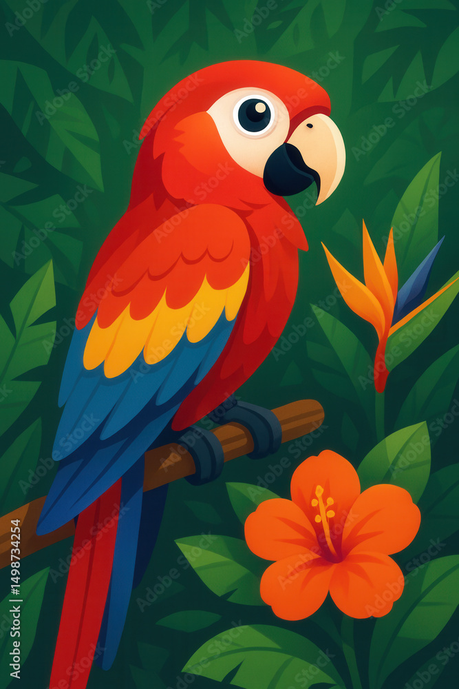 Obraz premium Bright and joyful parrot in tropical jungle