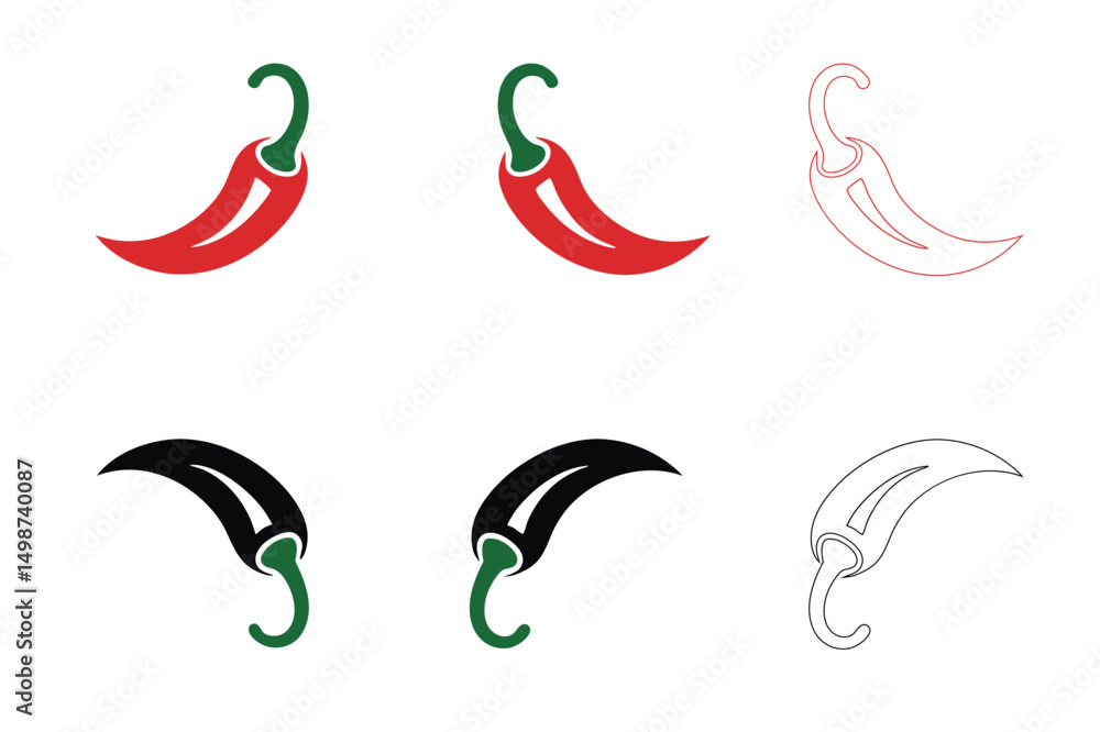 Spicy Chili Pepper Icons Red, Black, White, Line Art Styles for Branding, Food, and Culinary Designs Spicy Chili Pepper Icons Red, Black, White, Line Art Styles for Branding, Food, and Culinary Designs