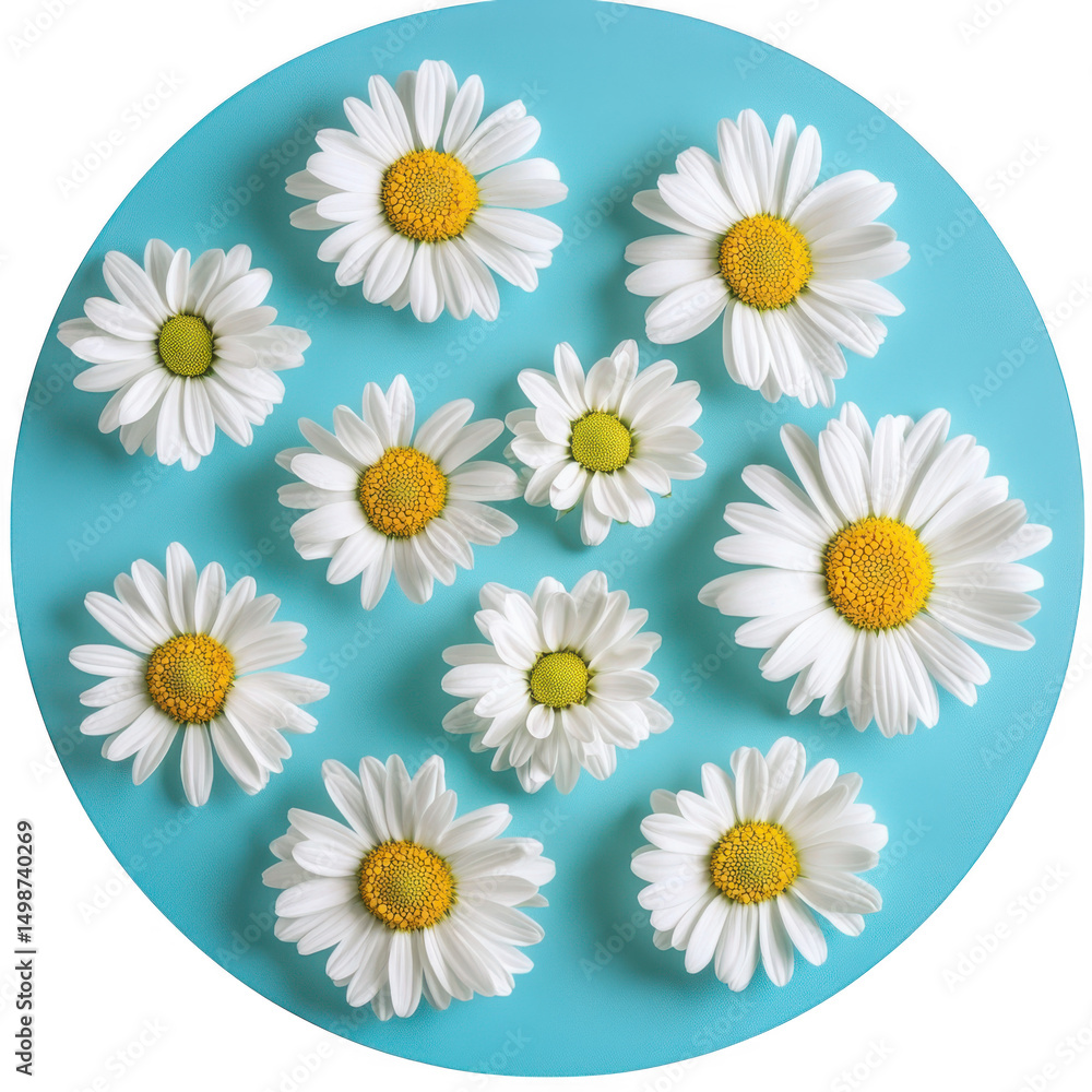White daisies on blue background isolated on transparent background White daisies on blue background isolated on transparent background