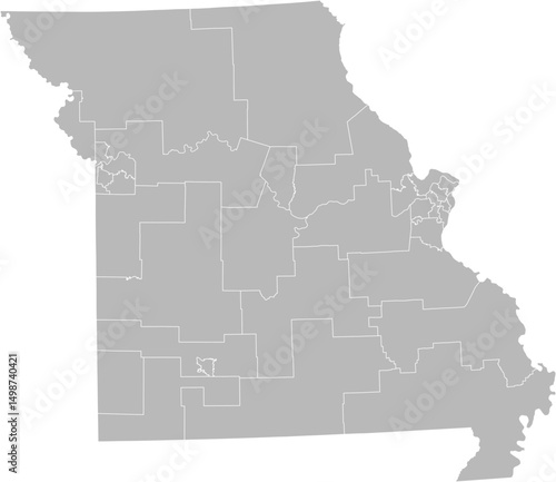 Missouri state senate districts vector map (Albers equal area conic projection, PPT-compatible & fully editable)