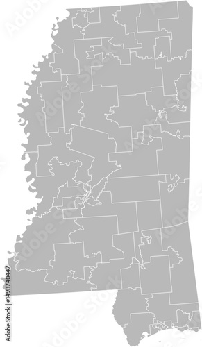 Mississippi state senate districts vector map (Albers equal area conic projection, PPT-compatible & fully editable)