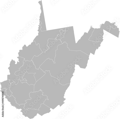 West Virginia state senate districts vector map (Albers equal area conic projection, PPT-compatible & fully editable)