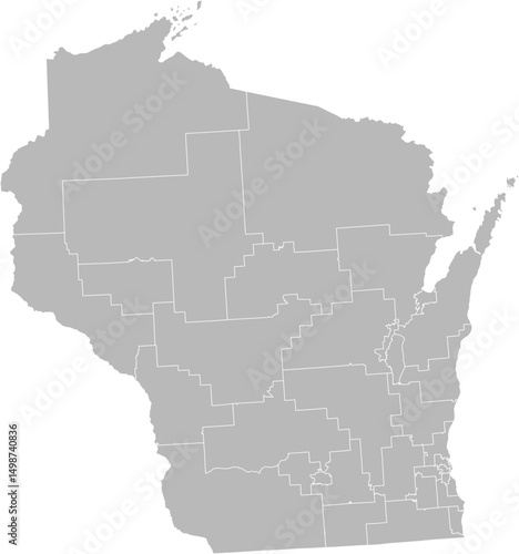 Wisconsin state senate districts vector map (Albers equal area conic projection, PPT-compatible & fully editable)