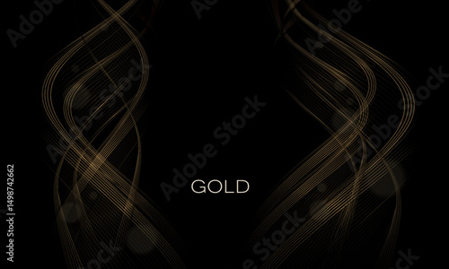 Isolated design components, exquisite golden waves on black background.