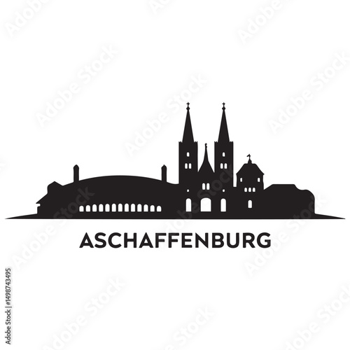 Aschaffenburg skyline silhouette. Black Aschaffenburg city design Vector black silhouette. with white background