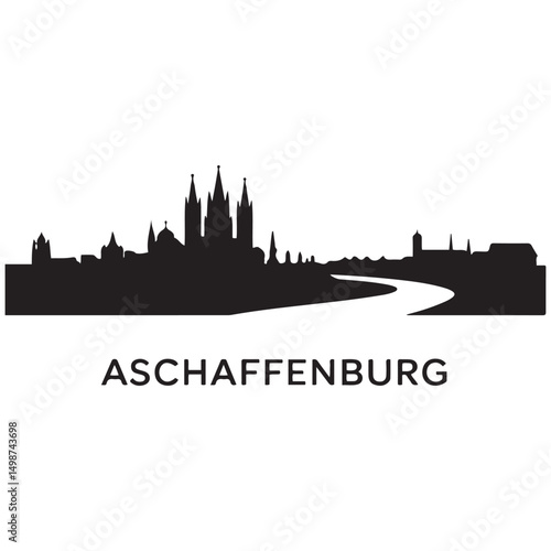 Aschaffenburg skyline silhouette. Black Aschaffenburg city design Vector black silhouette. with white background