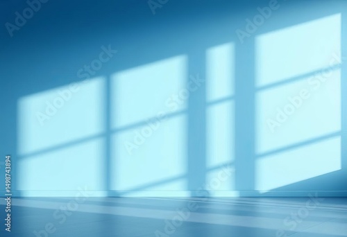 Empty blue studio wall, soft light, elegant shadows, minimalist backdrop, clean, studio