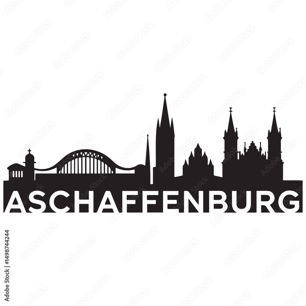 Fototapeta premium Aschaffenburg skyline silhouette. Black Aschaffenburg city design Vector black silhouette. with white background