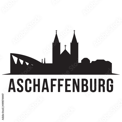 Aschaffenburg skyline silhouette. Black Aschaffenburg city design Vector black silhouette. with white background