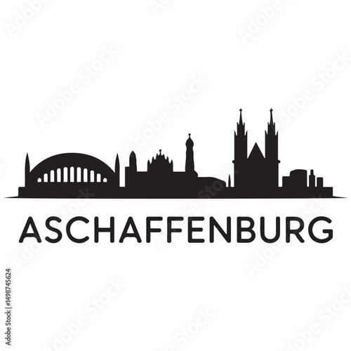Aschaffenburg skyline silhouette. Black Aschaffenburg city design Vector black silhouette. with white background