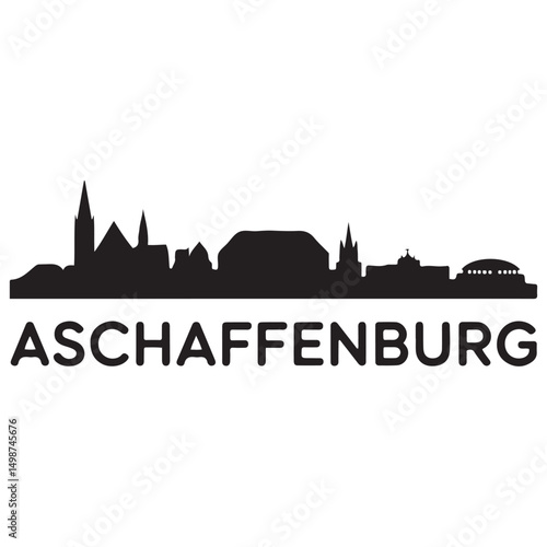 Aschaffenburg skyline silhouette. Black Aschaffenburg city design Vector black silhouette. with white background