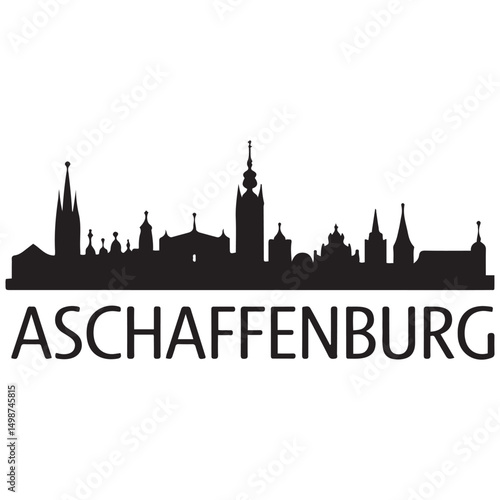 Aschaffenburg skyline silhouette. Black Aschaffenburg city design Vector black silhouette. with white background