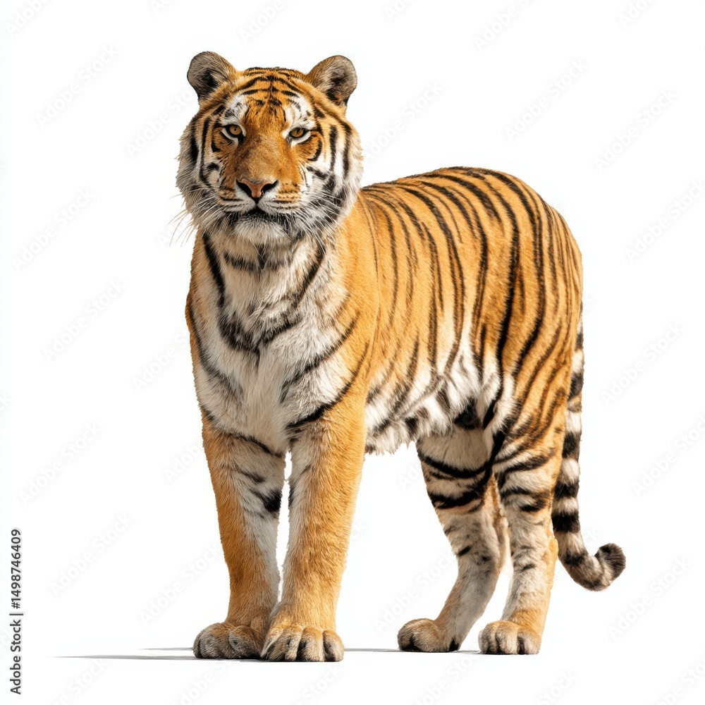 Fototapeta premium Standing tiger isolated on transparent background, full body view