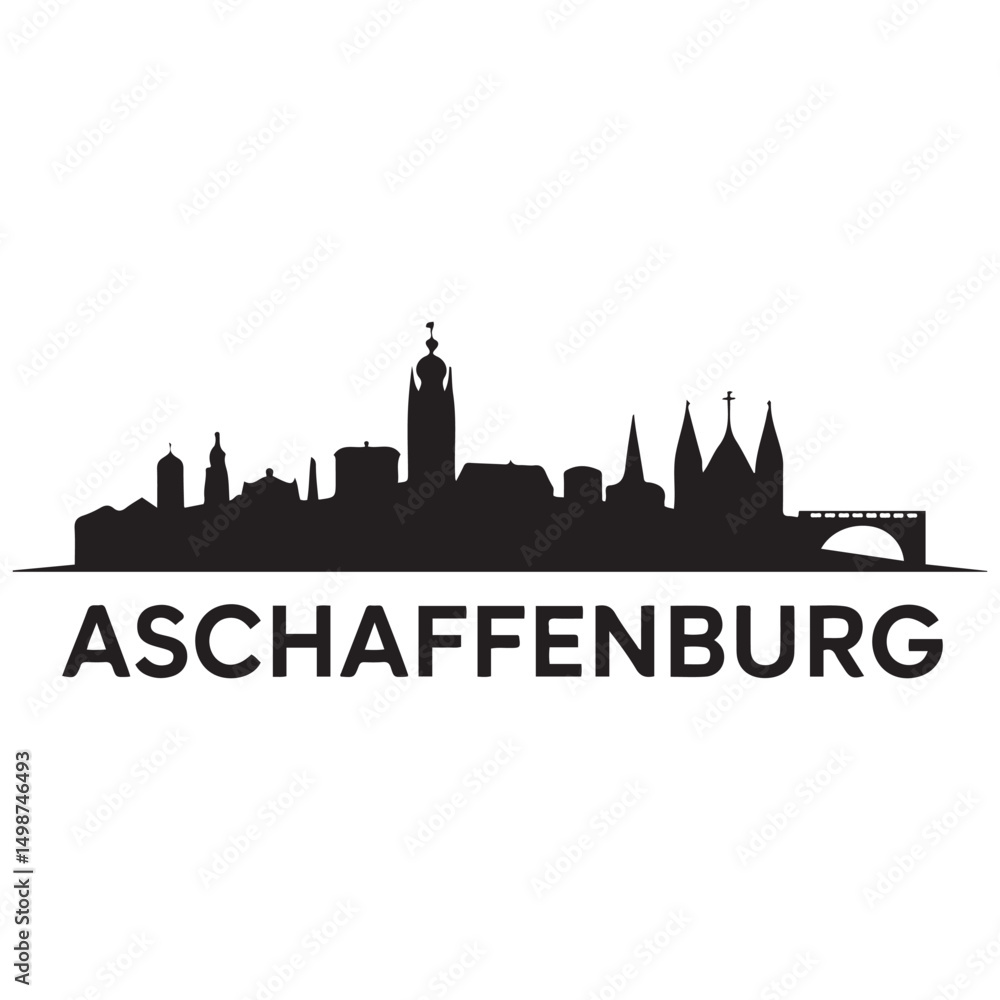 Fototapeta premium Aschaffenburg skyline silhouette. Black Aschaffenburg city design Vector black silhouette. with white background