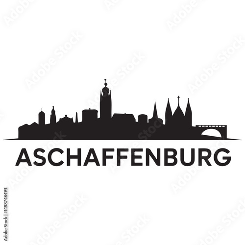 Aschaffenburg skyline silhouette. Black Aschaffenburg city design Vector black silhouette. with white background