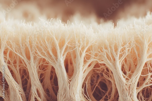 A detailed abstract representation of tree-like structures, offering a unique perspective on natural forms. The intricate network and textures evoke a sense of wonder and intricacy.