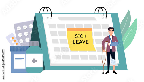 sick leave concept illustration paid days stay home losing pay social insurance ill worker clipart