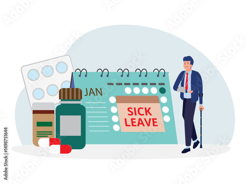 sick leave concept illustration paid days stay home losing pay social insurance ill worker clipart