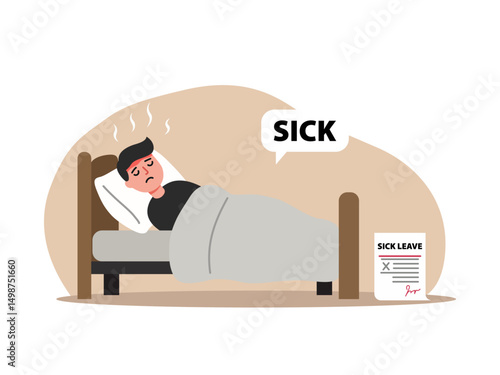 sick leave concept illustration paid days stay home losing pay social insurance ill worker clipart