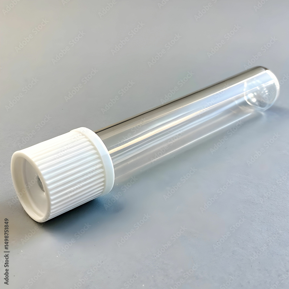 Naklejka premium clear plastic test tube with a white screw cap pose