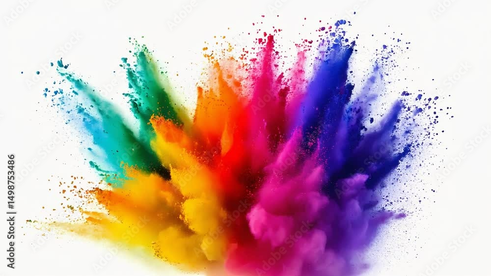 colorful pigment powder, explosion of colored powder exploding isolated on white background