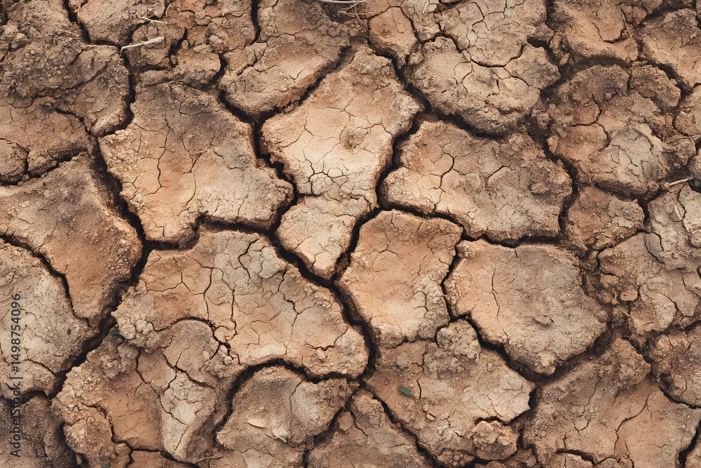 Fototapeta premium Cracked dry earth due to drought, representing the impact of climate change on soil and environment