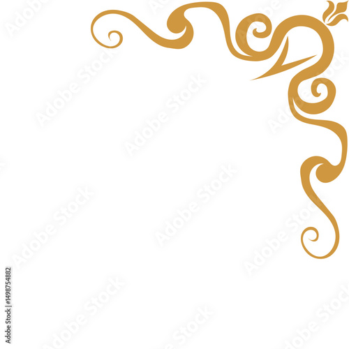 Golden Floral Corner Design Element Swirls, Flourishes, and a Tulip