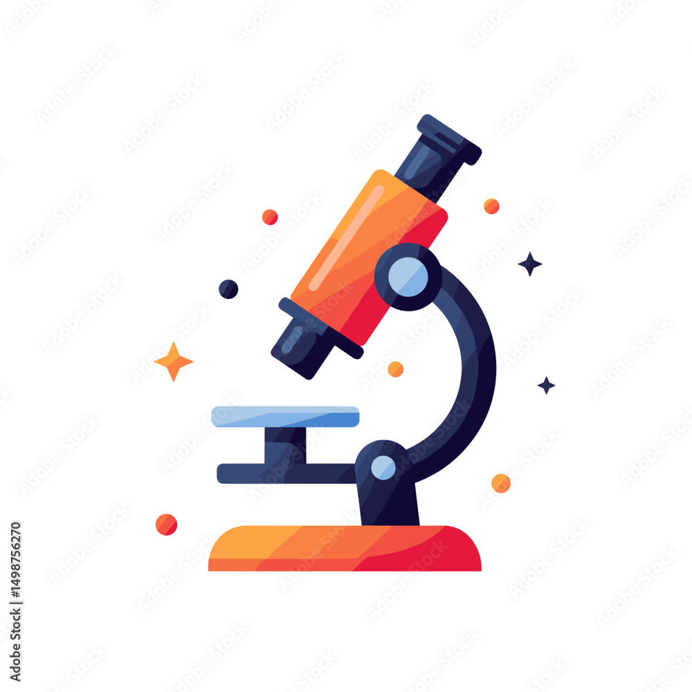 Microscope illustration in colorful flat design representing science Microscope illustration in colorful flat design representing science
