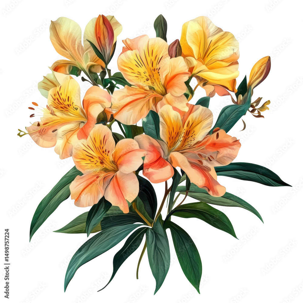 Fototapeta premium Floral alstroemeria bouquet isolated on transparent background