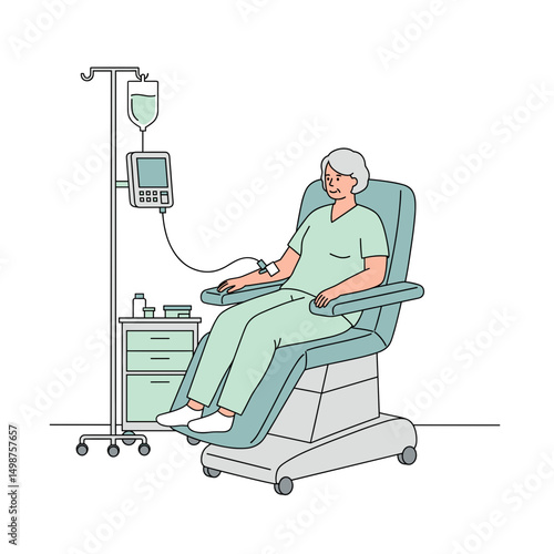 Elderly woman receiving treatment in comfortable chair at clinic  