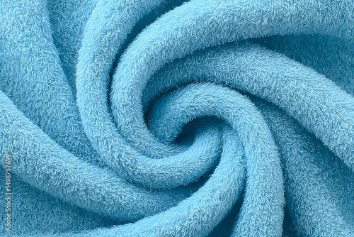Soft, light blue terry cloth fabric texture, swirled and folded to show texture and color. Perfect for textile design and background.
