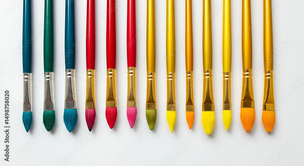 Colorful Paintbrushes in a Vibrant Artistic Row Colorful Paintbrushes in a Vibrant Artistic Row