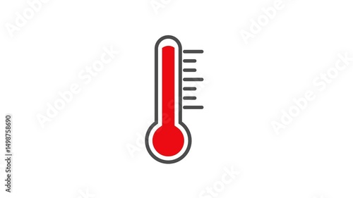 Animation of a thermometer going from a cold Temperature to a hot Temperature isolated on white background