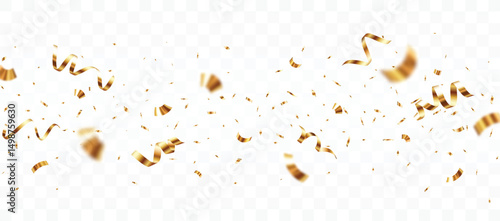 Flying Gold confetti and ribbon banner, isolated on transparent backgrounds