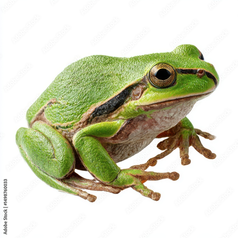 Fototapeta premium Green tree frog isolated on transparent background, close up shot
