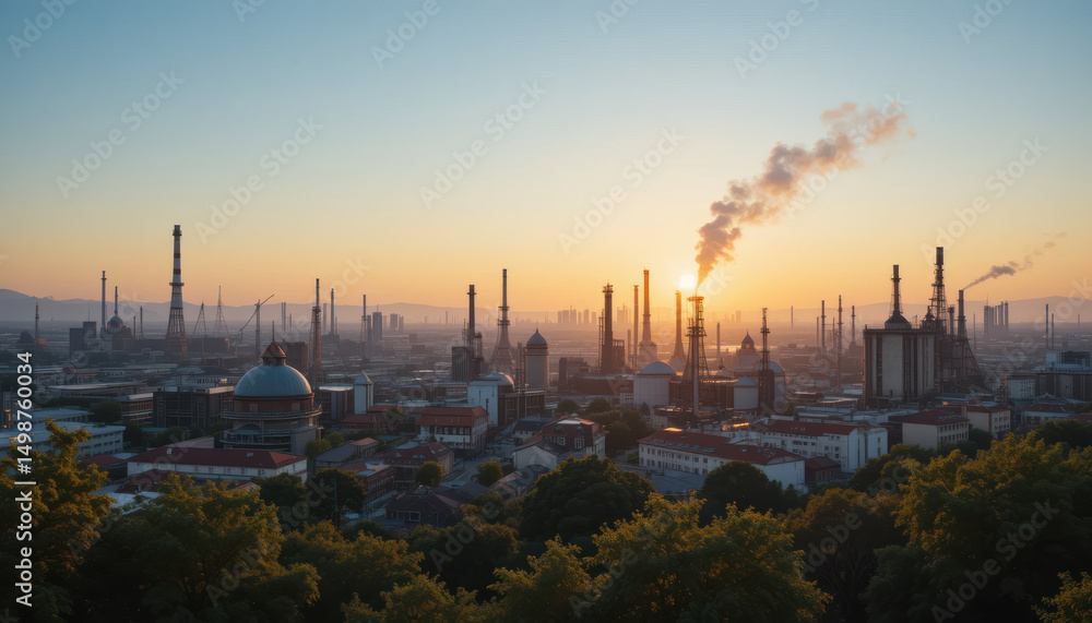 Fototapeta premium Industrial Power Plant At Sunset 