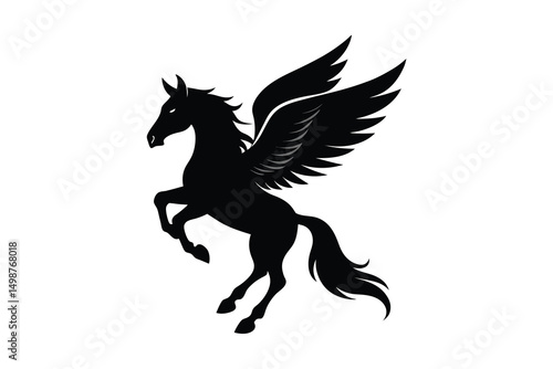 Flying winged horse silhouette on white background