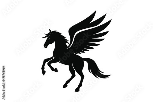 Flying winged horse silhouette on white background